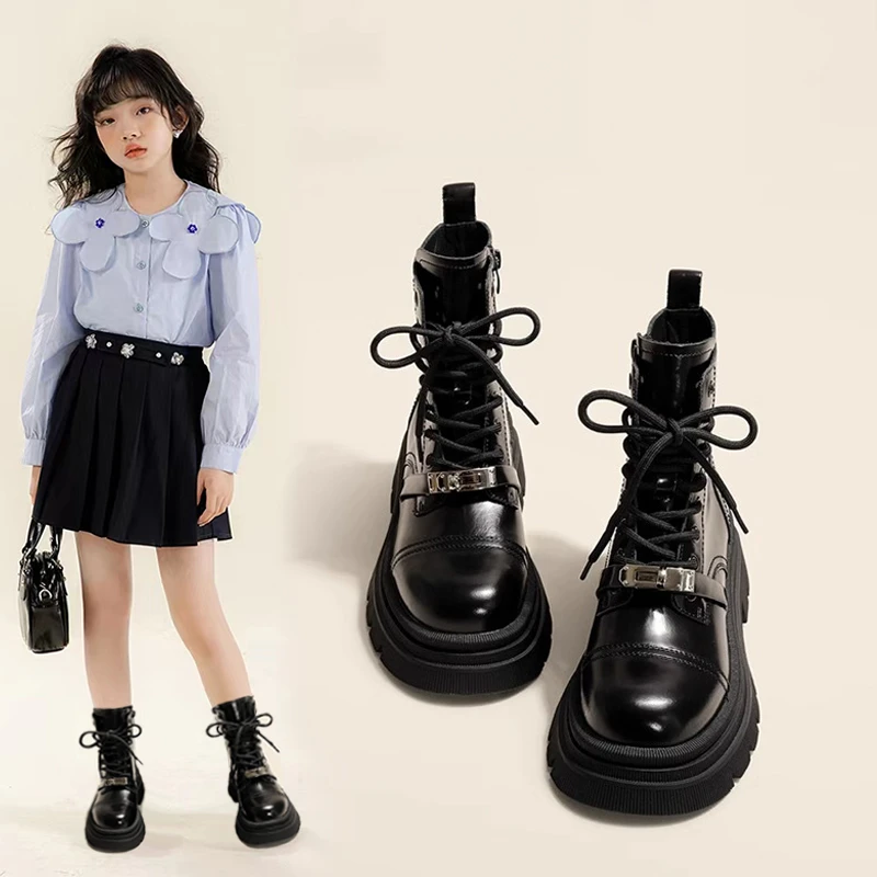 女童马丁靴2025秋冬新款女童靴子时尚儿童加绒短靴中大童洋气皮靴