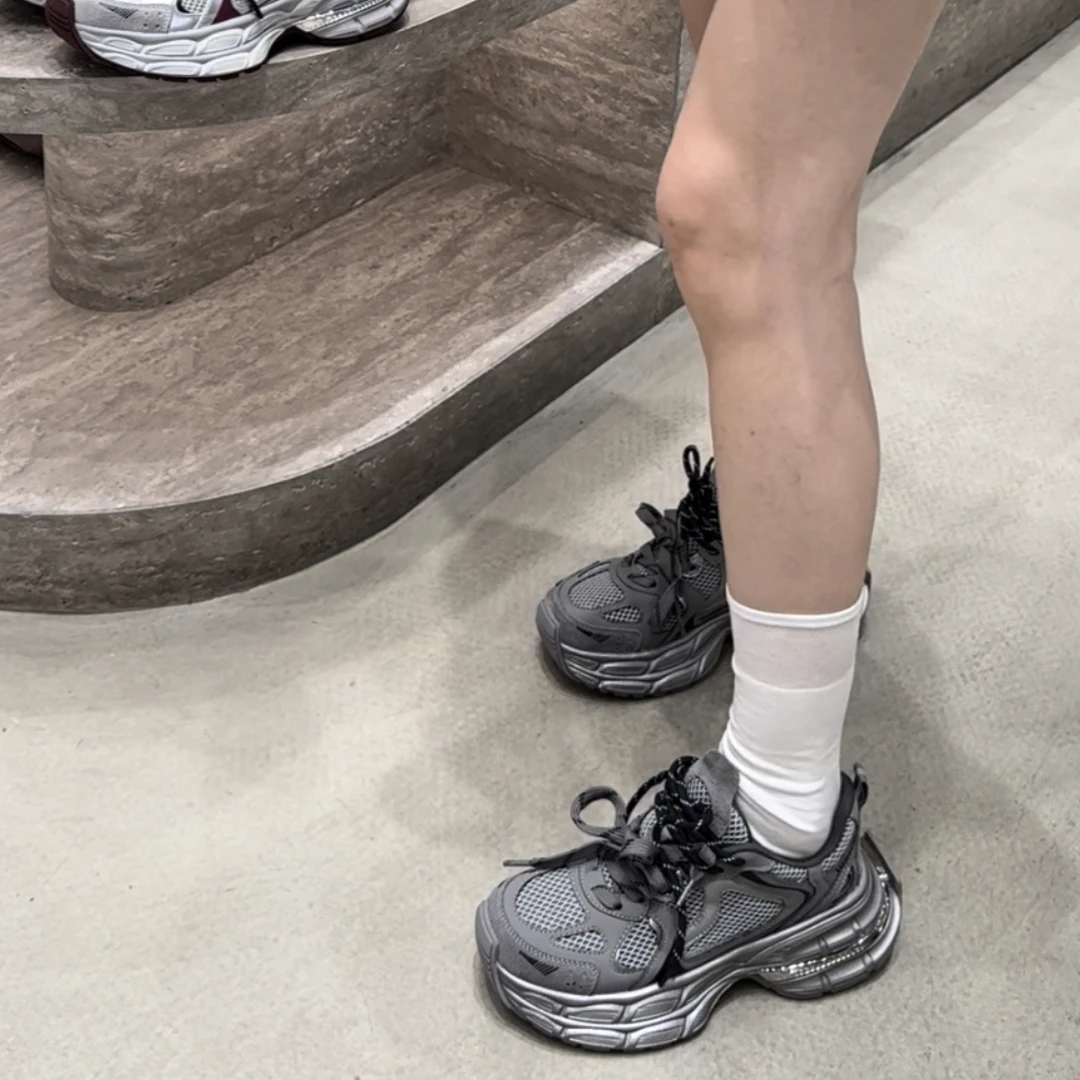 XF118-08欧货2024年秋方头网面透气休闲运动网红系带厚底老爹女鞋