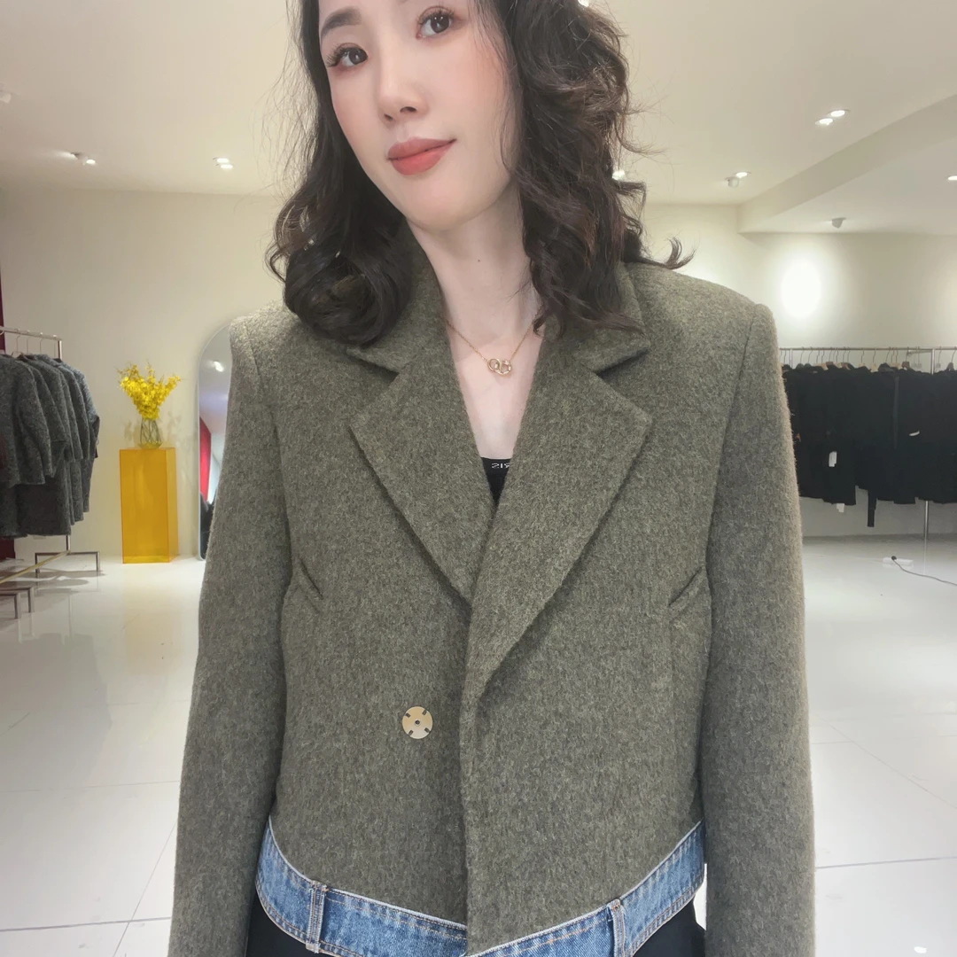 【赛姐高奢】孤品福利浅绿色短款毛呢外套892