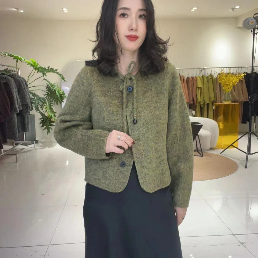 【赛姐高奢】孤品福利款牛油果绿色短款开衫外套8110
