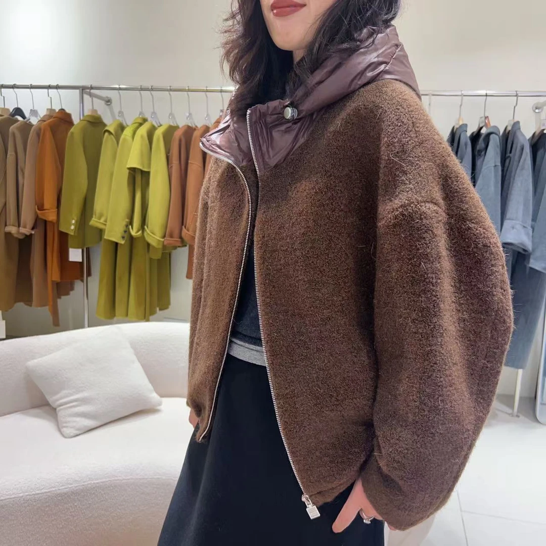 【赛姐高奢】连帽双面呢外套女短款翻领秋冬简约气质大衣A07