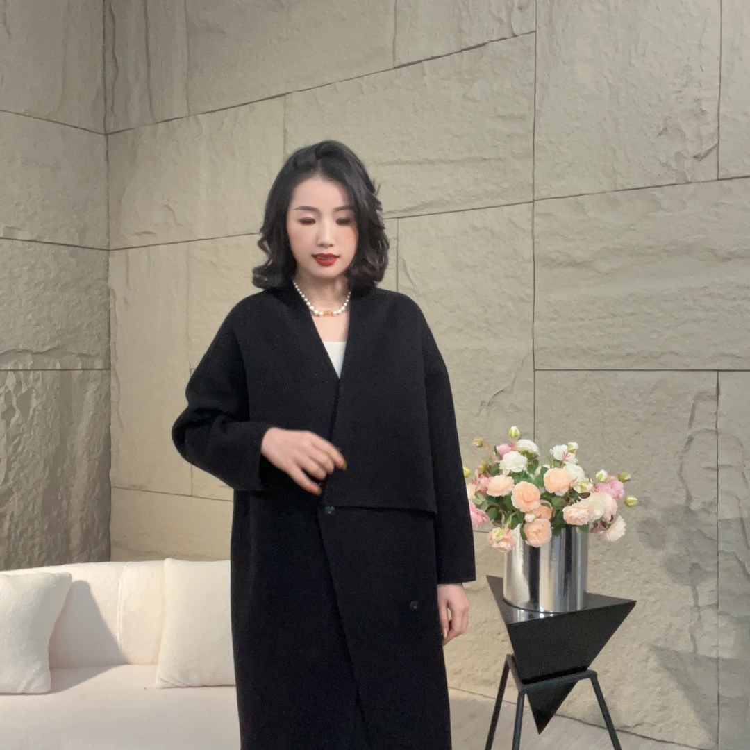 【赛姐高奢】双面呢大衣气质时尚休闲纯色秋冬长款190