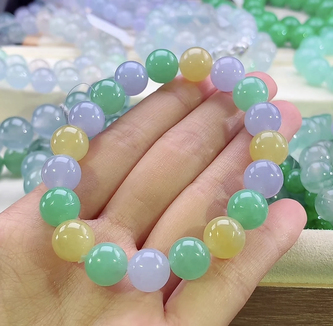 缅甸天然翡翠A货手串卡10mm