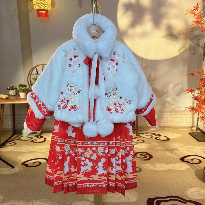 女童马面裙套装加绒加厚古风拜年服儿童冬款宝宝中国风明制