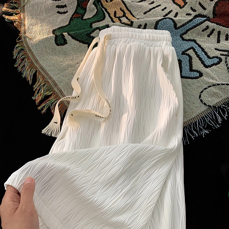 冰丝垂感五分裤子夏季宽松薄款过膝大裤衩潮牌高街设计感男士短裤