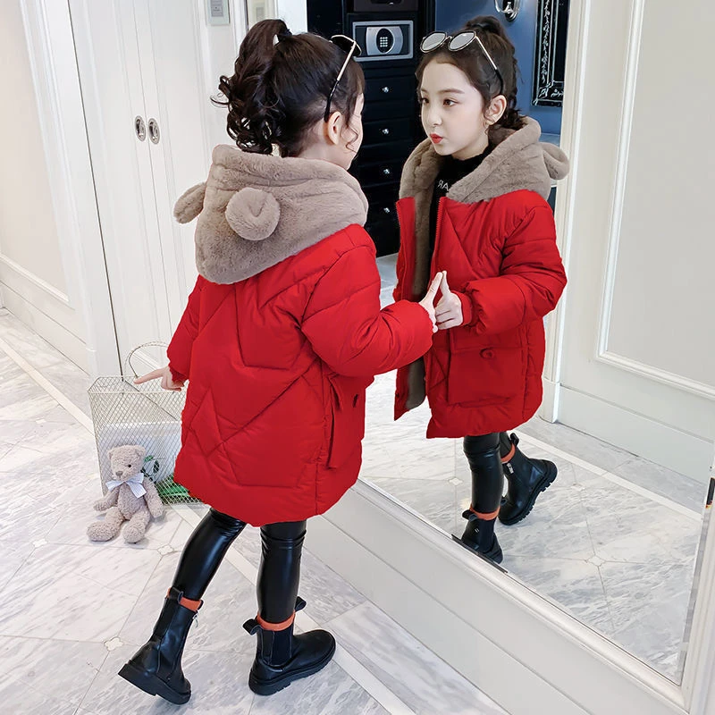 女童棉服秋冬装2022新款中大童洋气女孩加绒棉衣可爱中长款外套