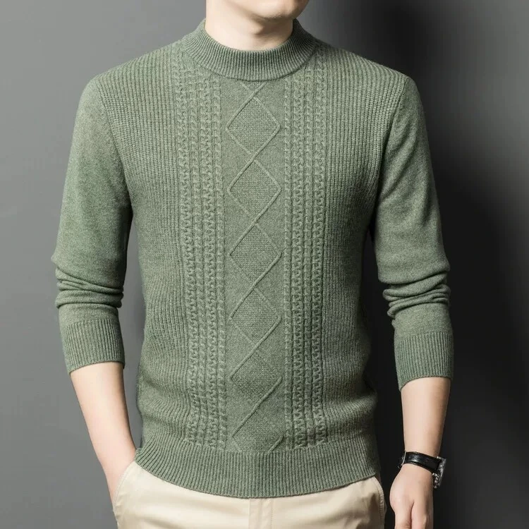 【加厚羊毛针织衫】男士秋冬季半高领休闲打底衫2415