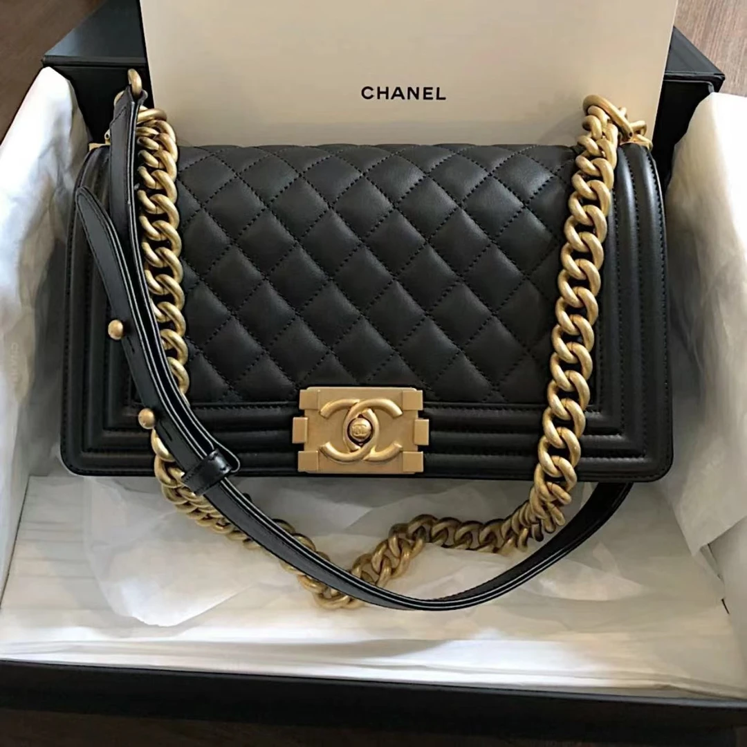 95新 Chanel/香奈儿 31212/黑金中号leboy/单肩斜挎包/专属