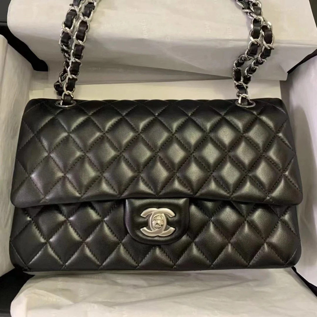95新 Chanel/香奈儿 3110101/黑银光面双盖jumbo