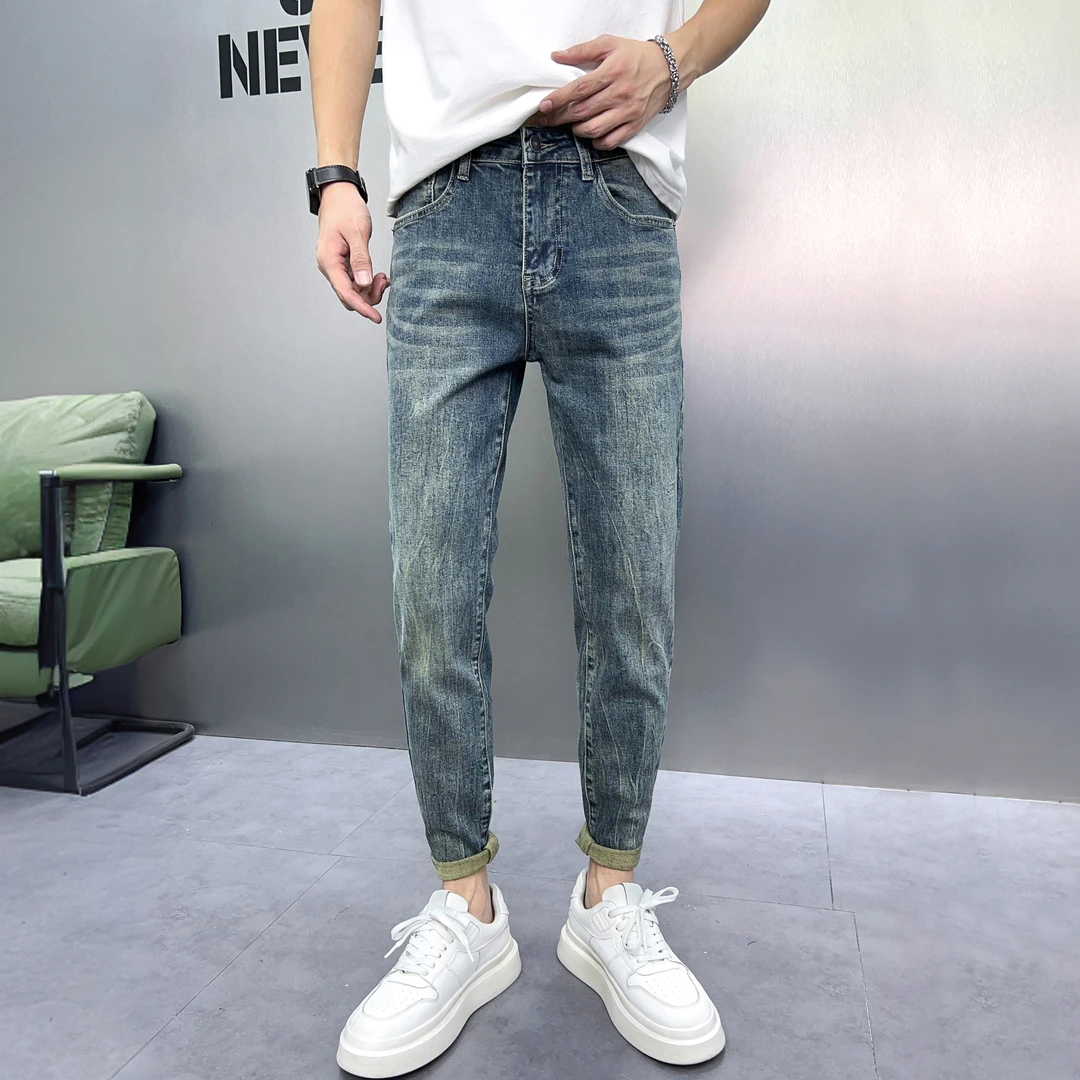 秋冬牛仔裤爆款2025新款简约复古水洗休闲弹力男士修身小脚裤
