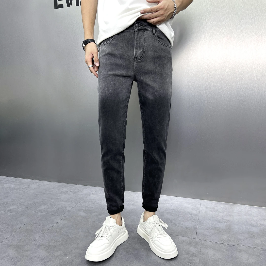 秋季黑灰牛仔裤男士爆款2025新款个性渐变休闲时尚韩版修身小脚裤