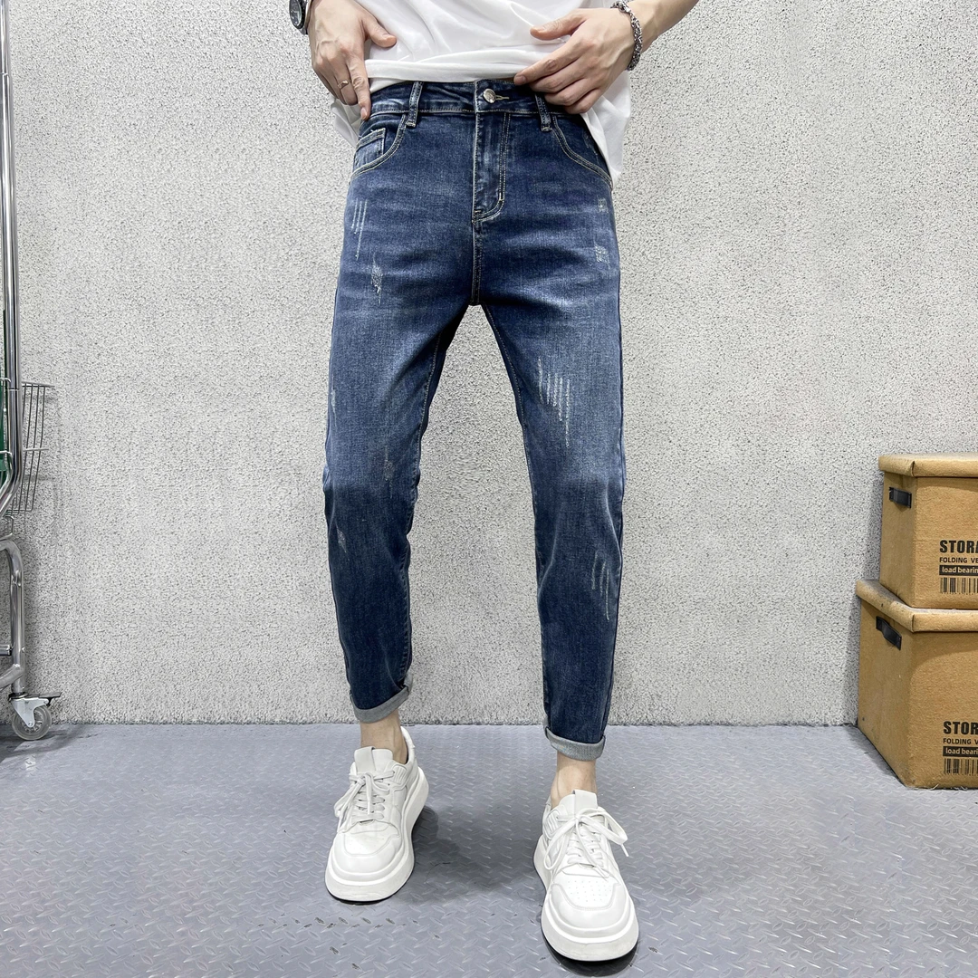 秋冬简约复古男士牛仔长裤爆款2024新款时尚弹力男款修身小脚裤子