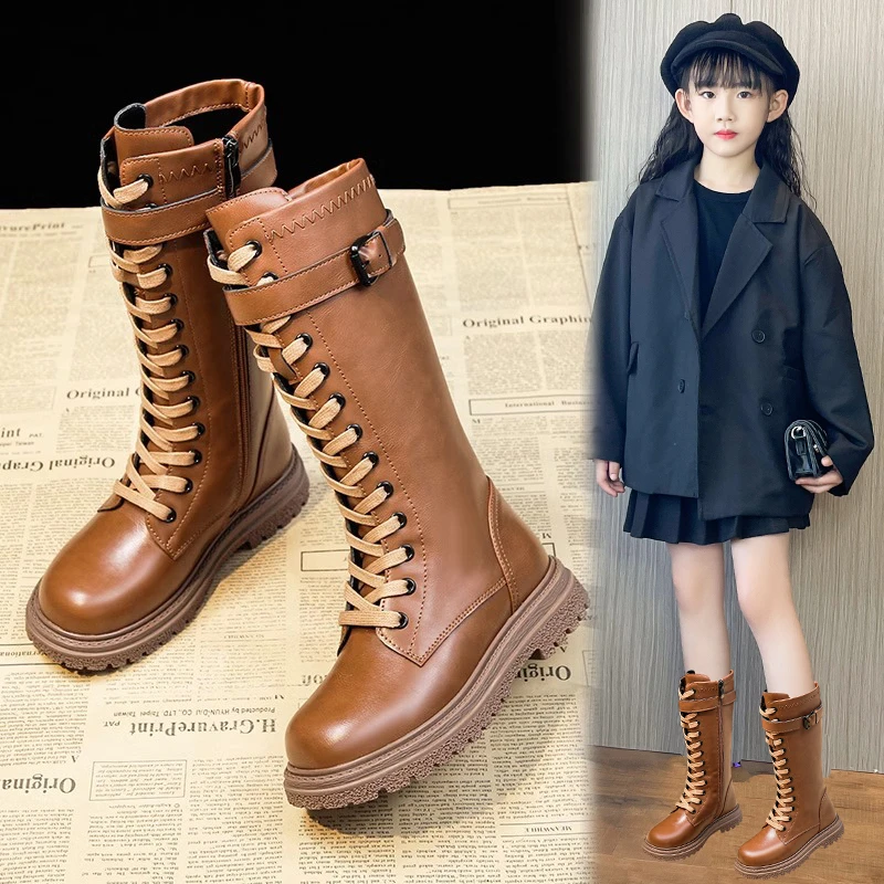 女童靴子2023年秋冬新款儿童长筒靴单靴马丁靴中大童高筒靴女童鞋