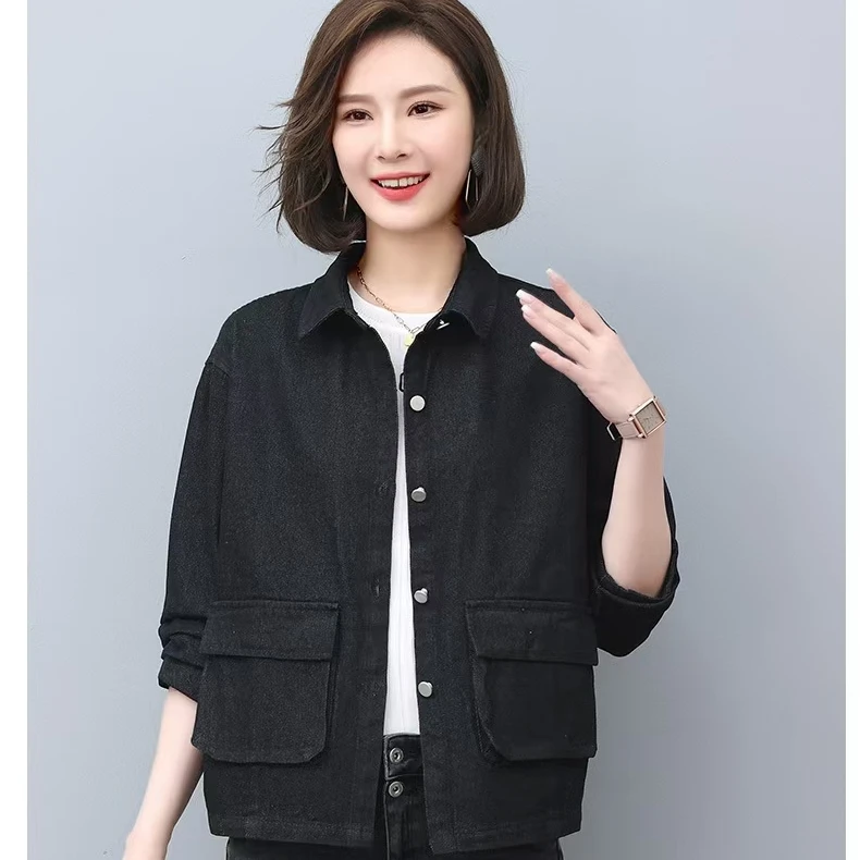 新款2024妈妈春秋装简约牛仔外套女1036