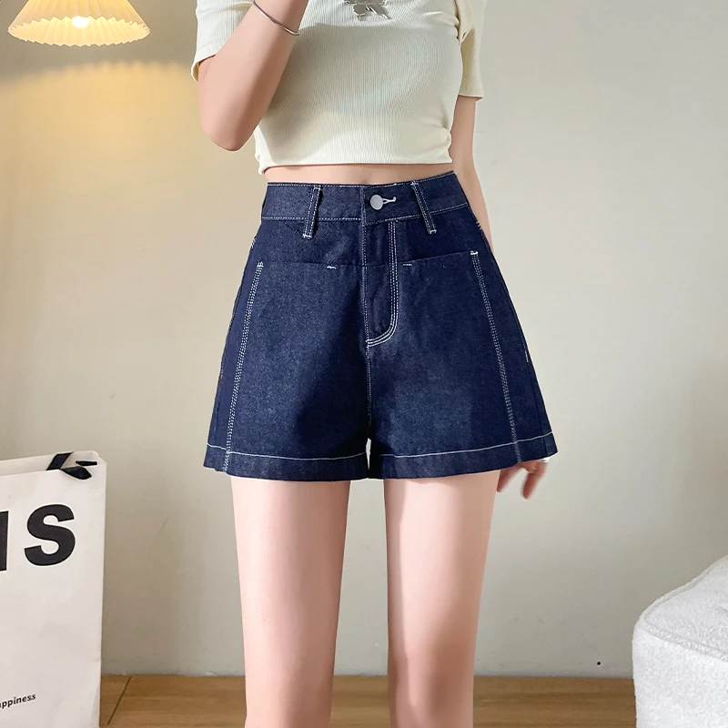 喜绚丹宁蓝牛仔短裤女夏天薄款2025年新款宽松辣妹设计感爆款短裤