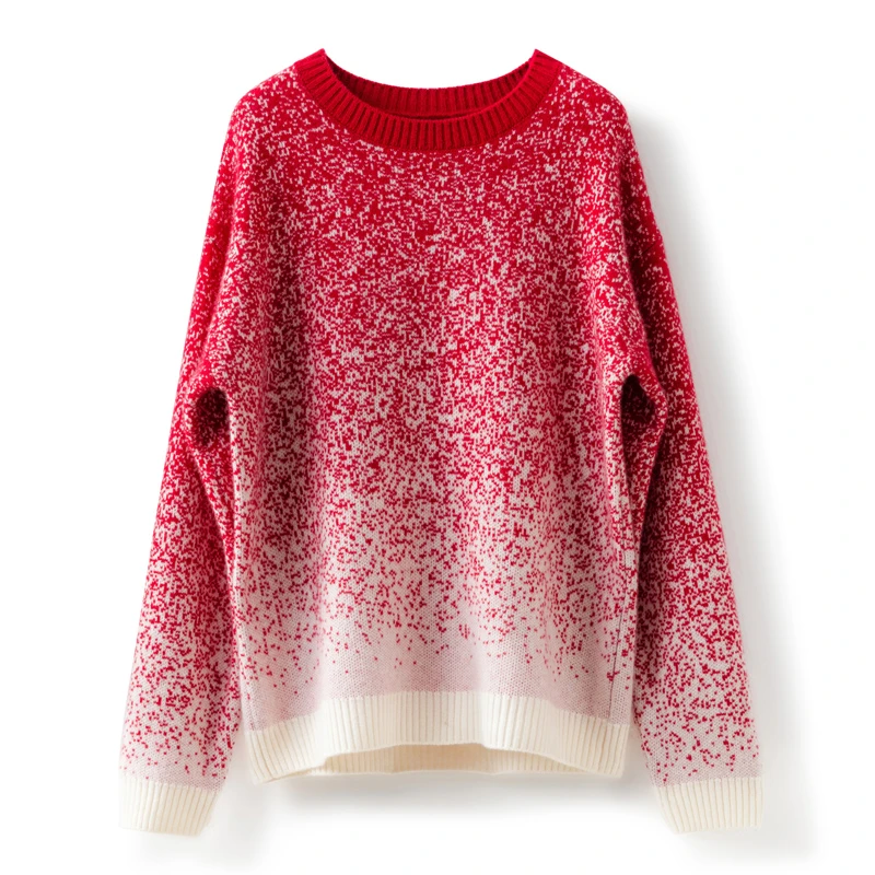 小媛铄满天星！渐变圆领100山羊绒衫女秋冬情侣款宽松套头打底衫