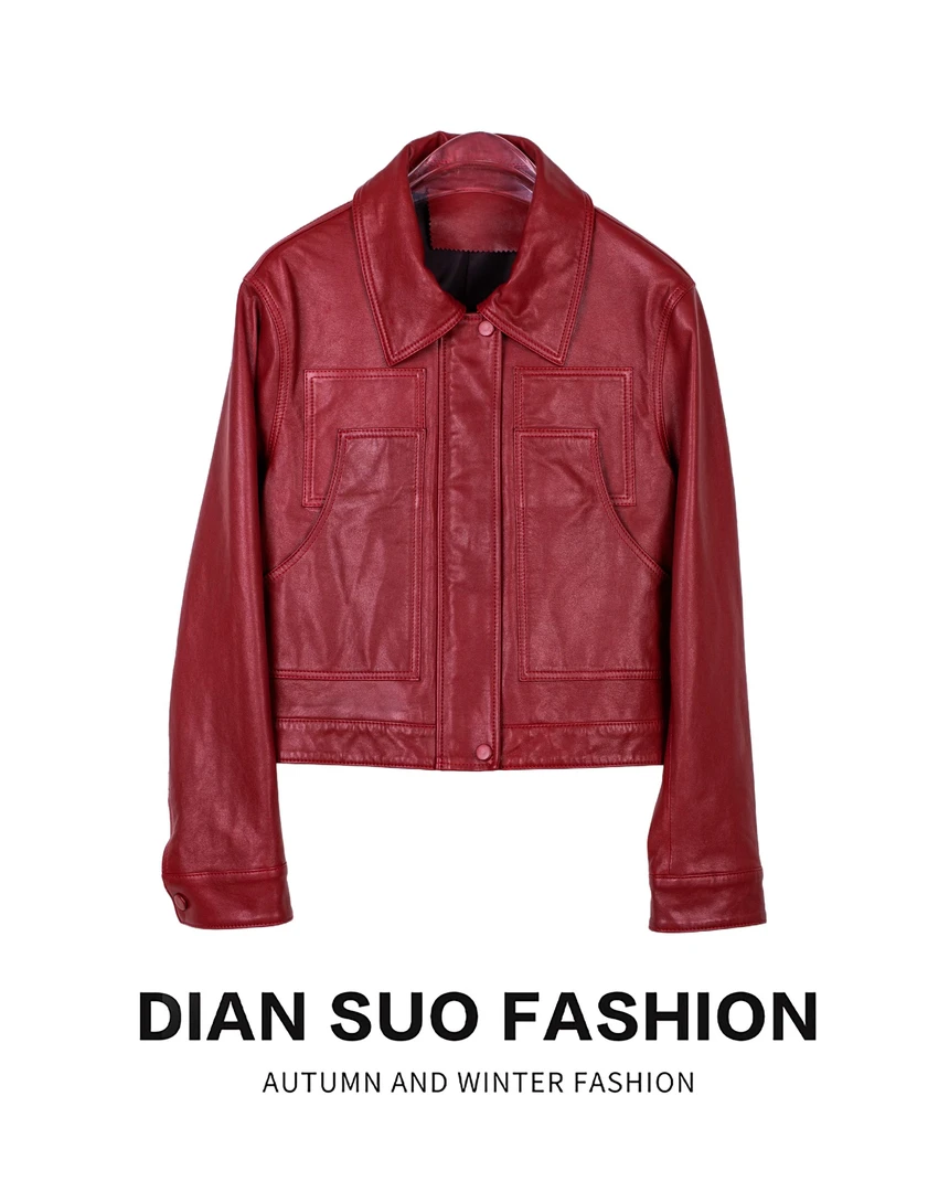 「点索DIANSUO」全植鞣羊皮酒红女外套-33138