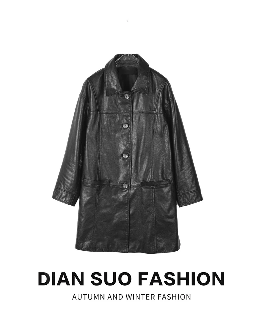 「点索DIANSUO」2024新款小牛皮真皮女风衣外套-33131