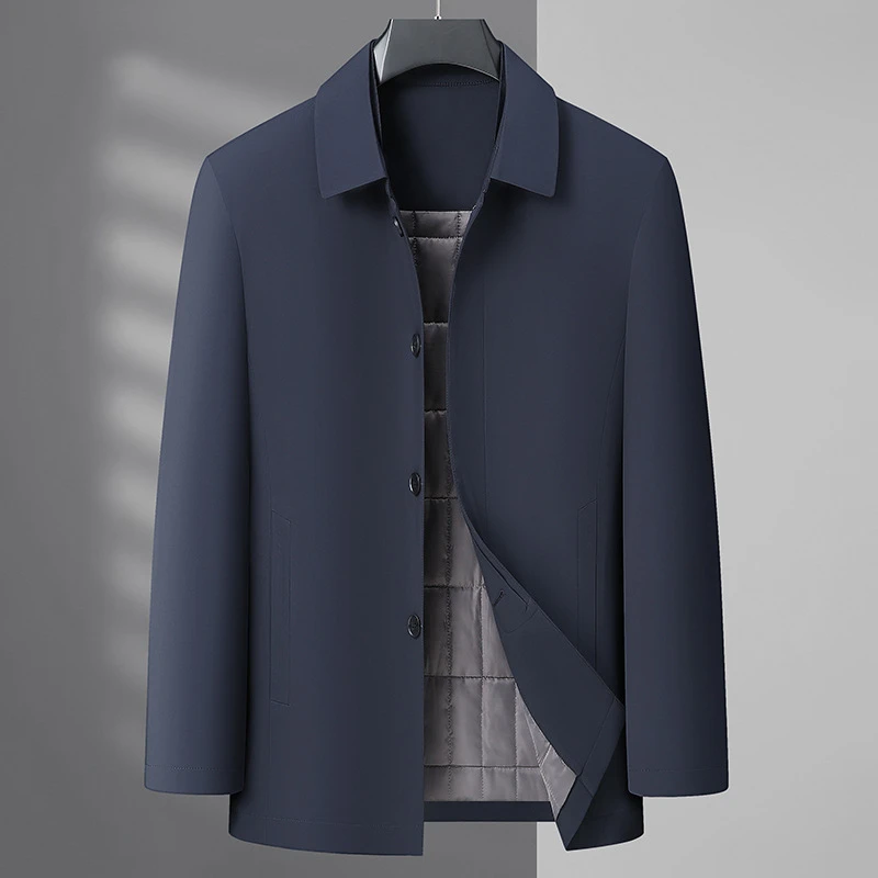 胖佬秋冬男士加棉休闲风衣加肥加大码翻领胖子茄克衫爸爸装外套