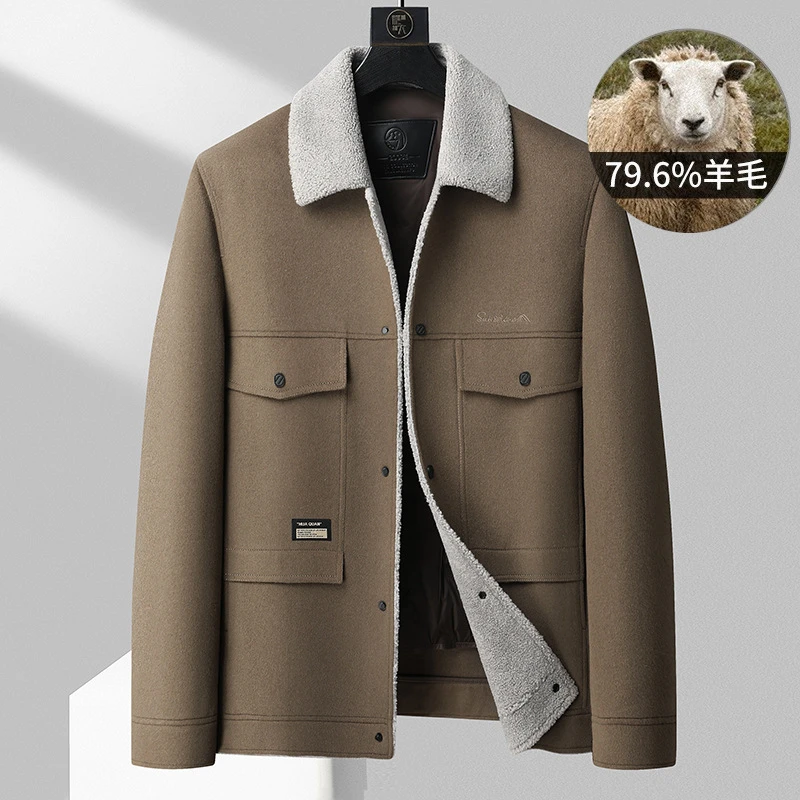 轻奢品质休闲羊毛呢大衣冬季男士短款加肥加大码鹅绒内胆保暖外套