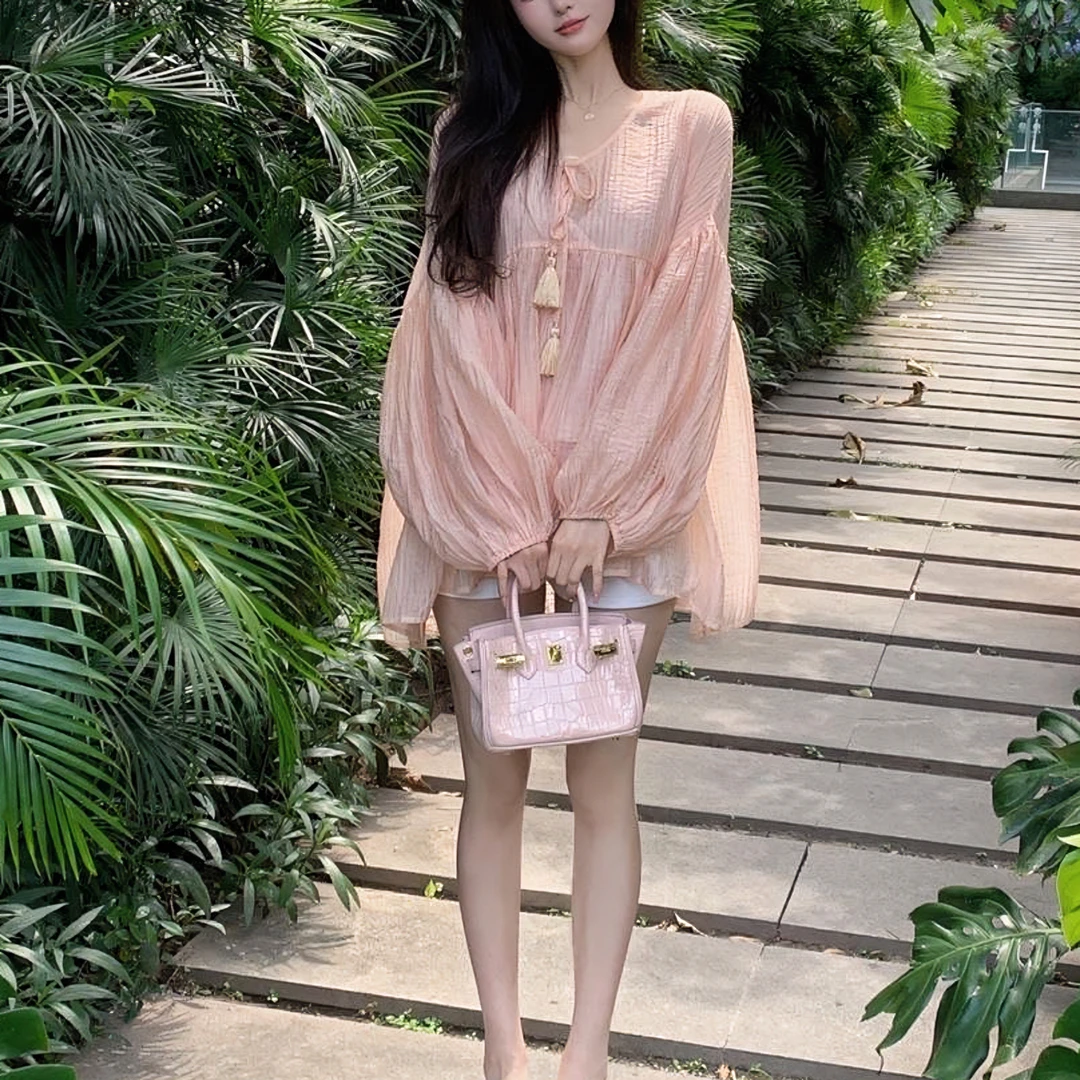 法式泡泡袖防晒衬衫女春夏设计感小众别致绝美超仙遮肚子显瘦上衣