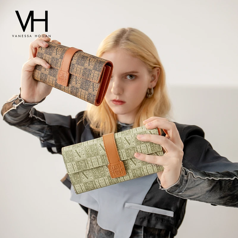 VH女包牧格PVC钱包气质复古卡包长款皮夹日常多功能实用手拿包包