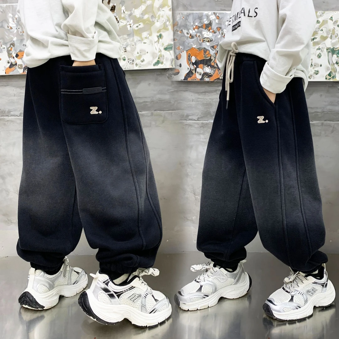 【加绒】~秋冬上新洋气百搭男童中大童渐变Z字母加绒休闲卫裤S3906