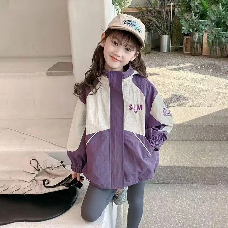 秋新款~女童春秋外套2025新款时髦笑脸拼接冲锋衣上衣3449