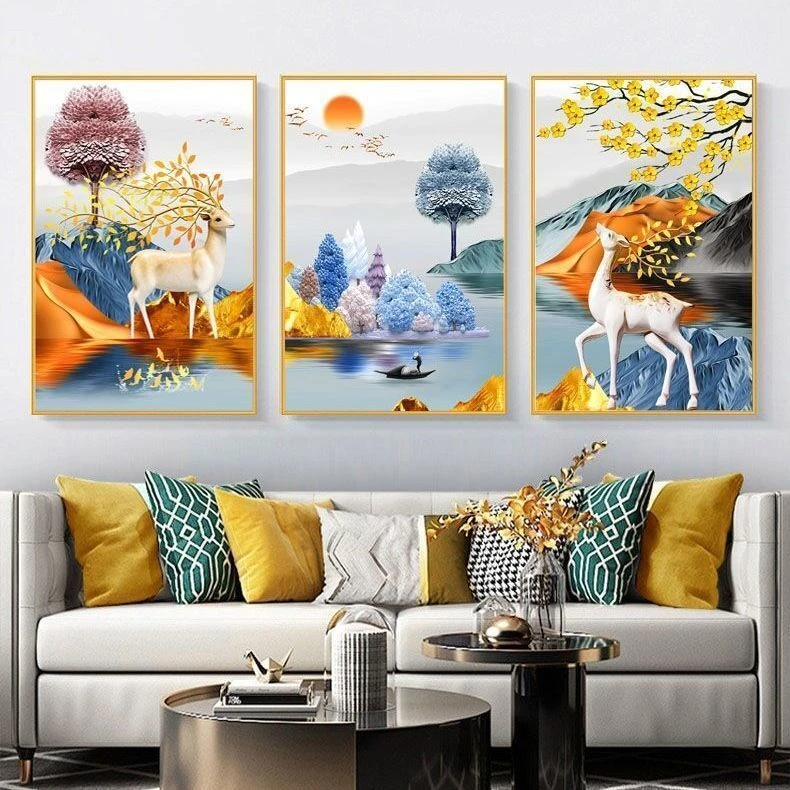 客厅卧室装饰画挂画餐厅沙发背景墙壁画现代简约三联墙画高档框画