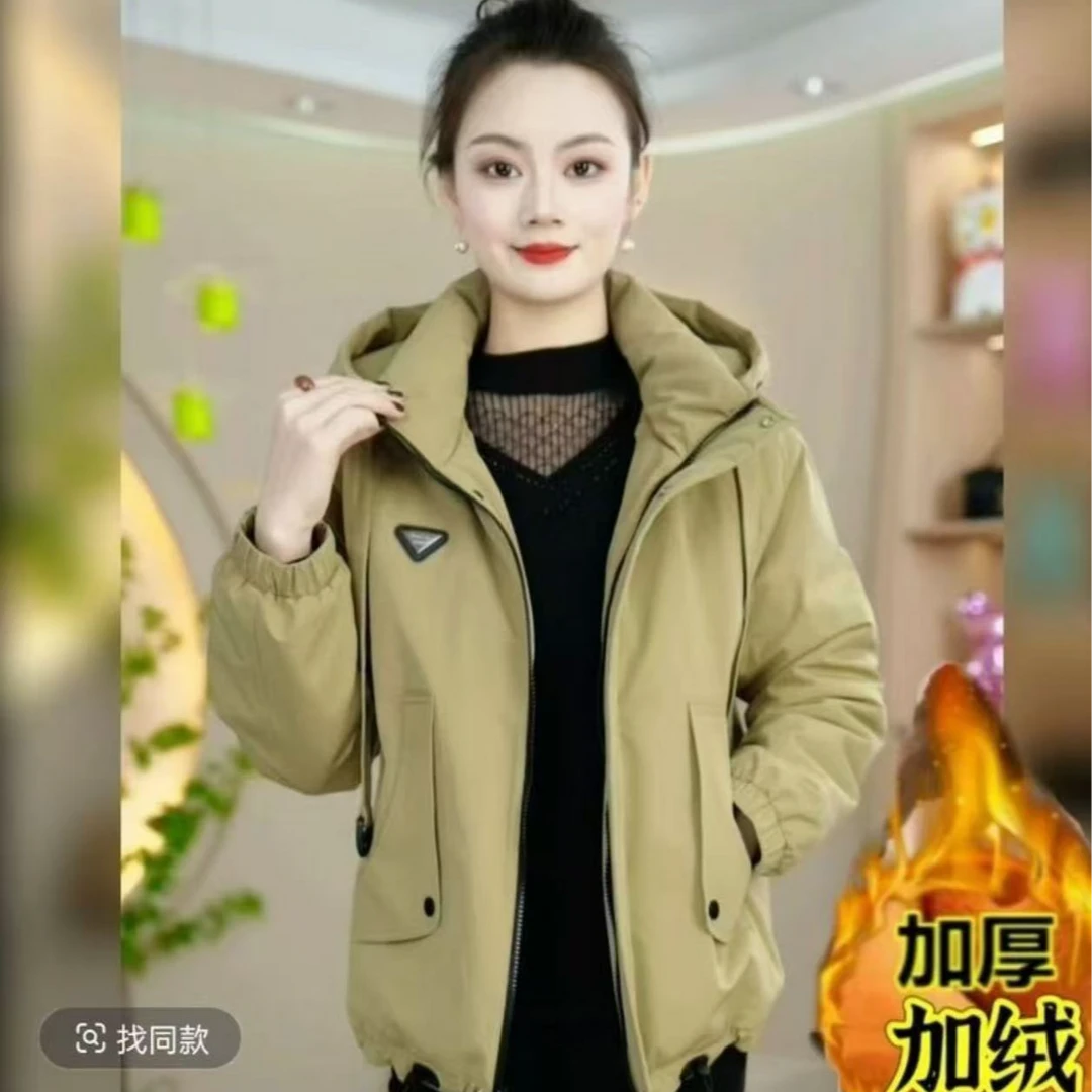 2024年秋冬新款防风百搭时尚休闲加绒减龄防风连帽加厚派克外套