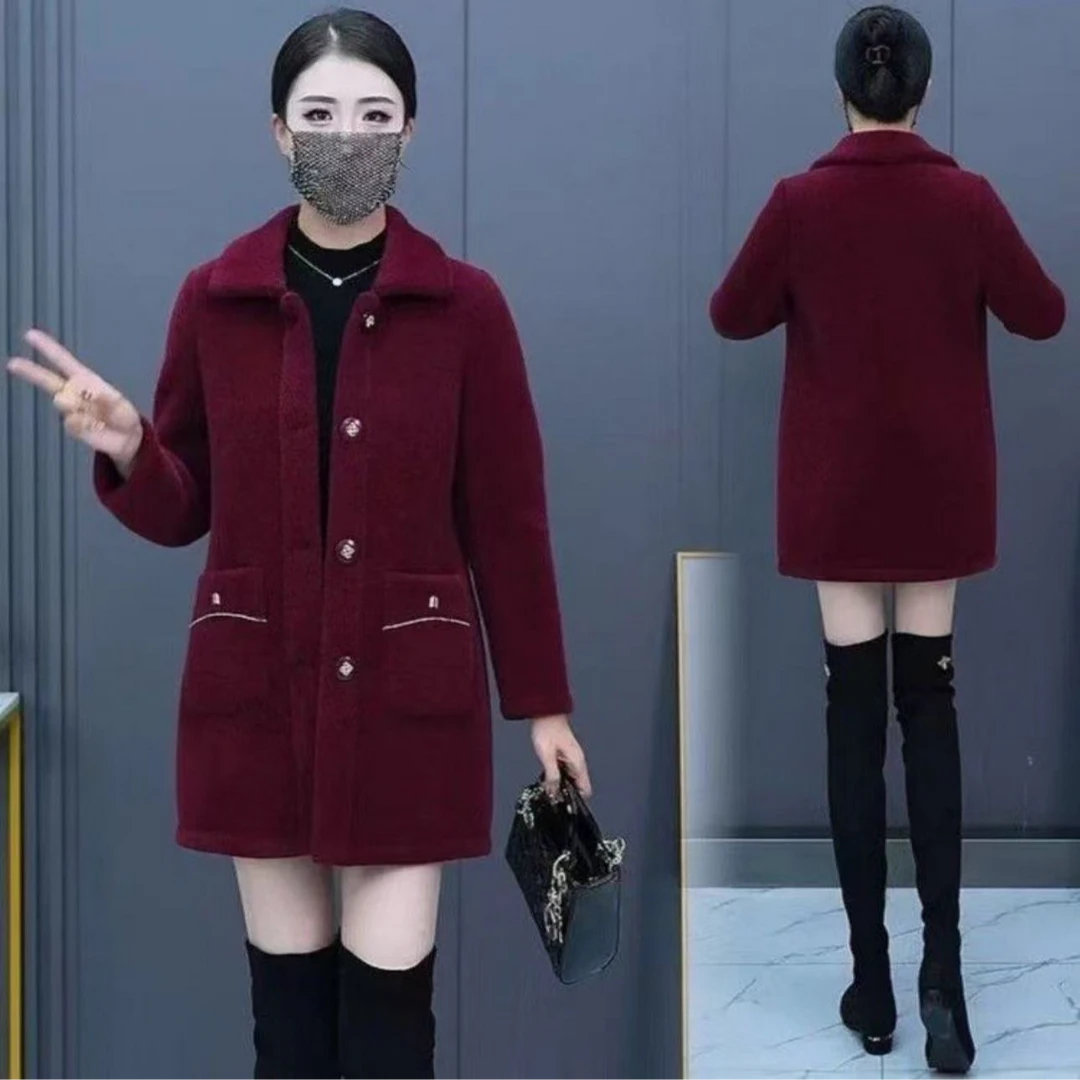 中老年加绒加厚外套中长款2024冬季新款洋气高档妈妈装大衣