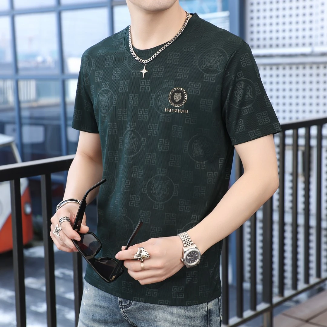 冰丝速干男士T恤短袖夏季半袖体恤潮流薄款圆领透气宽松透气百搭