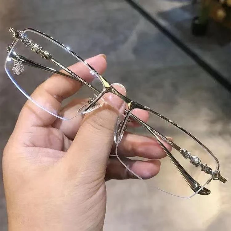 丹潮蓝百搭QKR女商务半框眼金镜框男架丝防光近简视镜