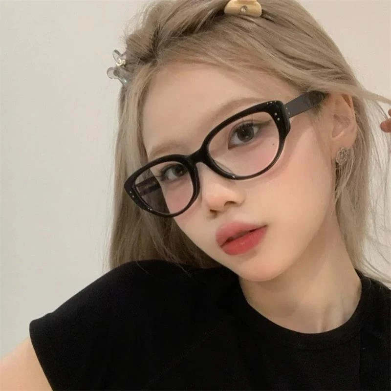 氛感CJO黑粗框欧美猫眼平光镜女颜方圆脸瘦大近配框视围可度数显