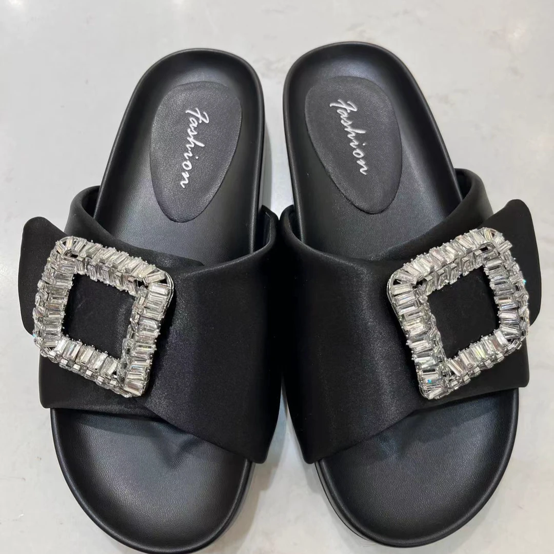 女鞋凉鞋时尚女士黑色一字拖女款休闲百搭夏季厚底经典平底高级感