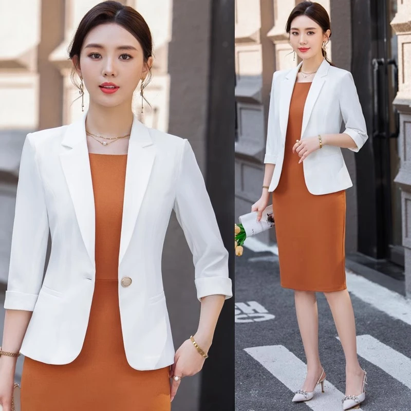 白色西装内搭连衣裙女2024春夏薄款职业小个子高级感气质西服外套