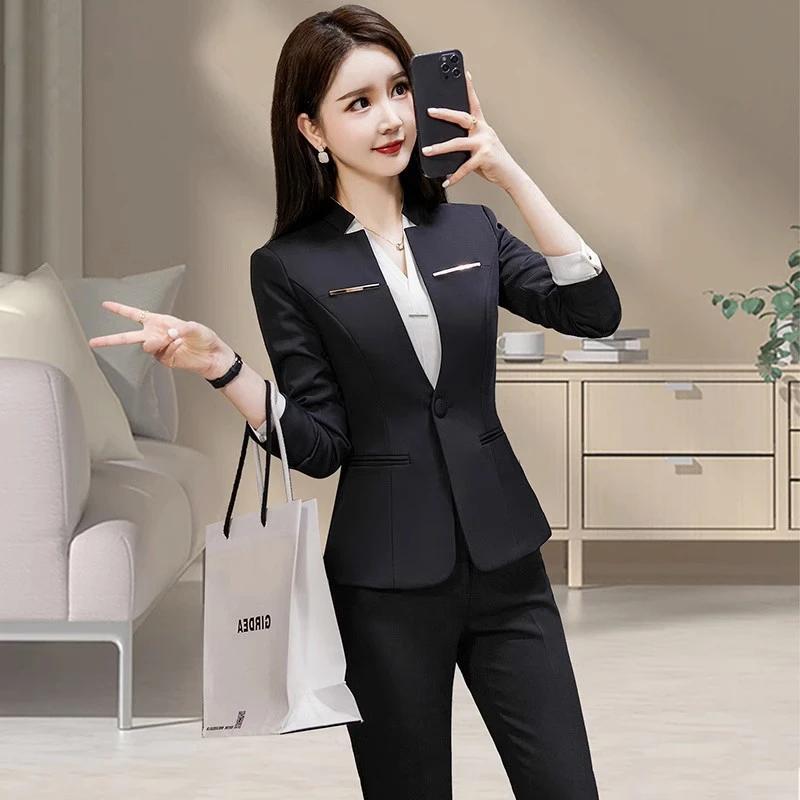 黑色西装套装女春秋气质女神范职业装面试正装工作服高端西服外套