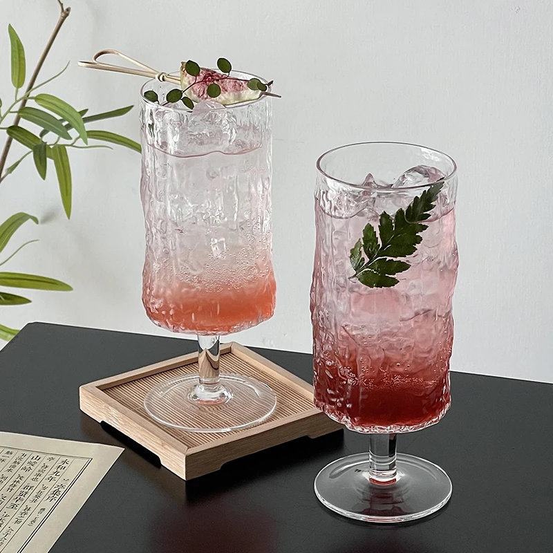 创意树纹杯玻璃杯高脚杯家用鸡尾酒杯果汁杯奶茶饮品杯特调杯水杯