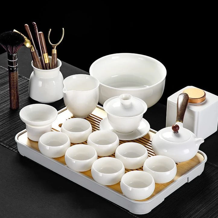 高档家用羊脂玉轻奢功夫茶具办公室德化白瓷茶壶茶杯盖碗整套送礼