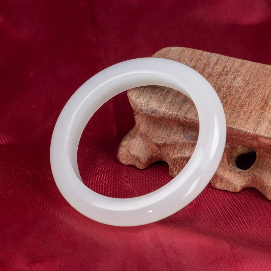 【倔老头工厂】新疆和田玉羊脂白玉富贵手镯 白如雪润如油 宽版玉镯