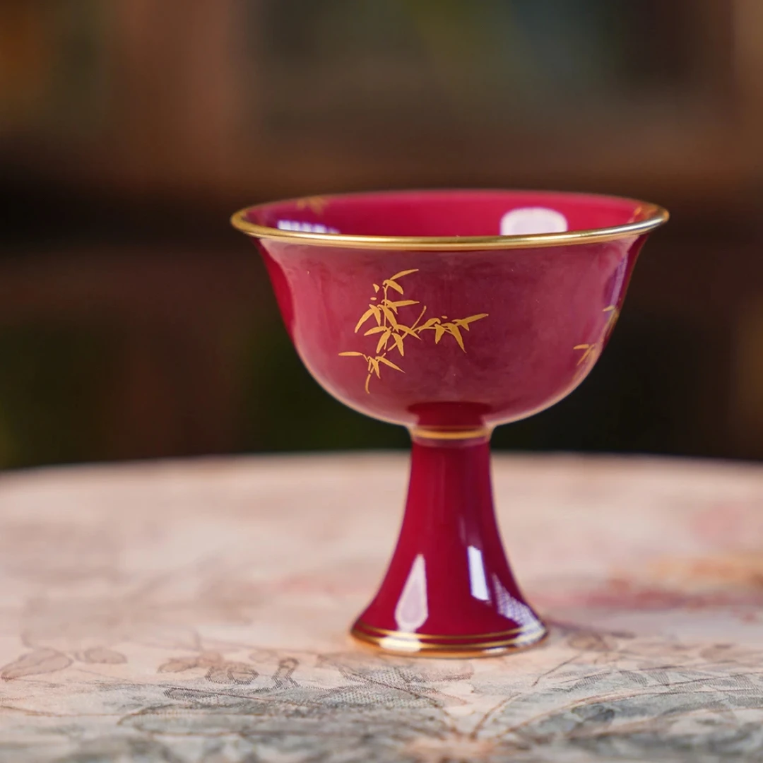 华隐堂玫瑰红高脚杯