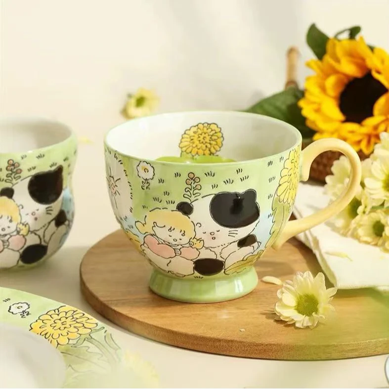 H177 蓝莲花阿满(蒲公英)手绘早餐杯