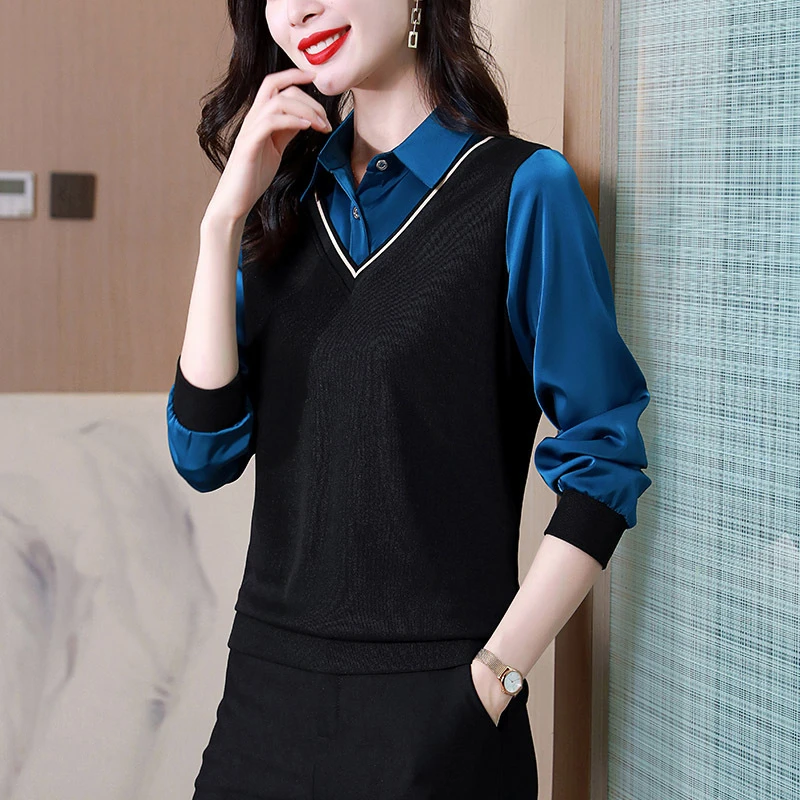 假两件衬衫女长袖2025年春季新款上衣装打底衫时尚洋气小衫衬衣
