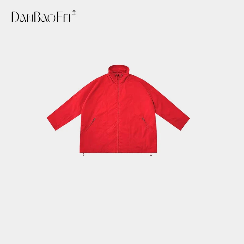 【kiki】2024早秋新品女装宽松廓形美式复古红色锋衣夹克WB0057