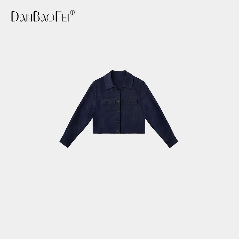 【kiki】小众女装复古文艺藏蓝黑夹克麻外套 WB0038