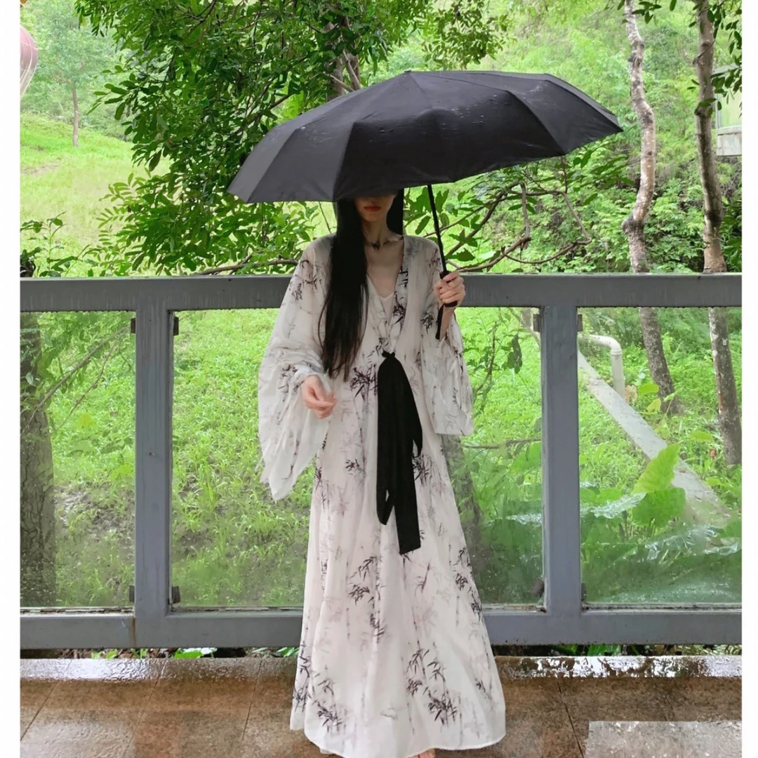 春秋新款重工设计感提花印花连衣裙长裙+吊带裙两件套装