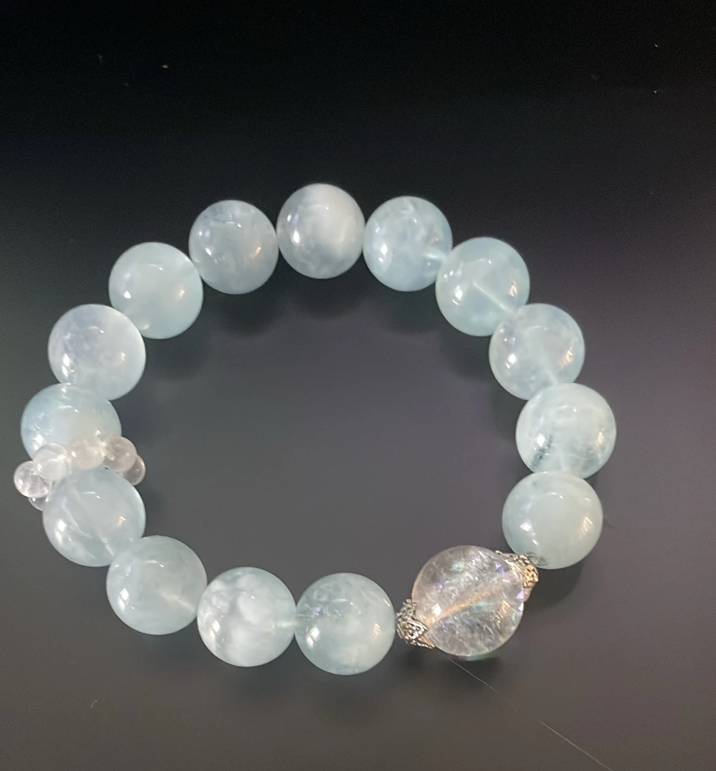 非金属仿水晶手链 非金属仿水晶海蓝宝润蓝色水晶13mm女款手串