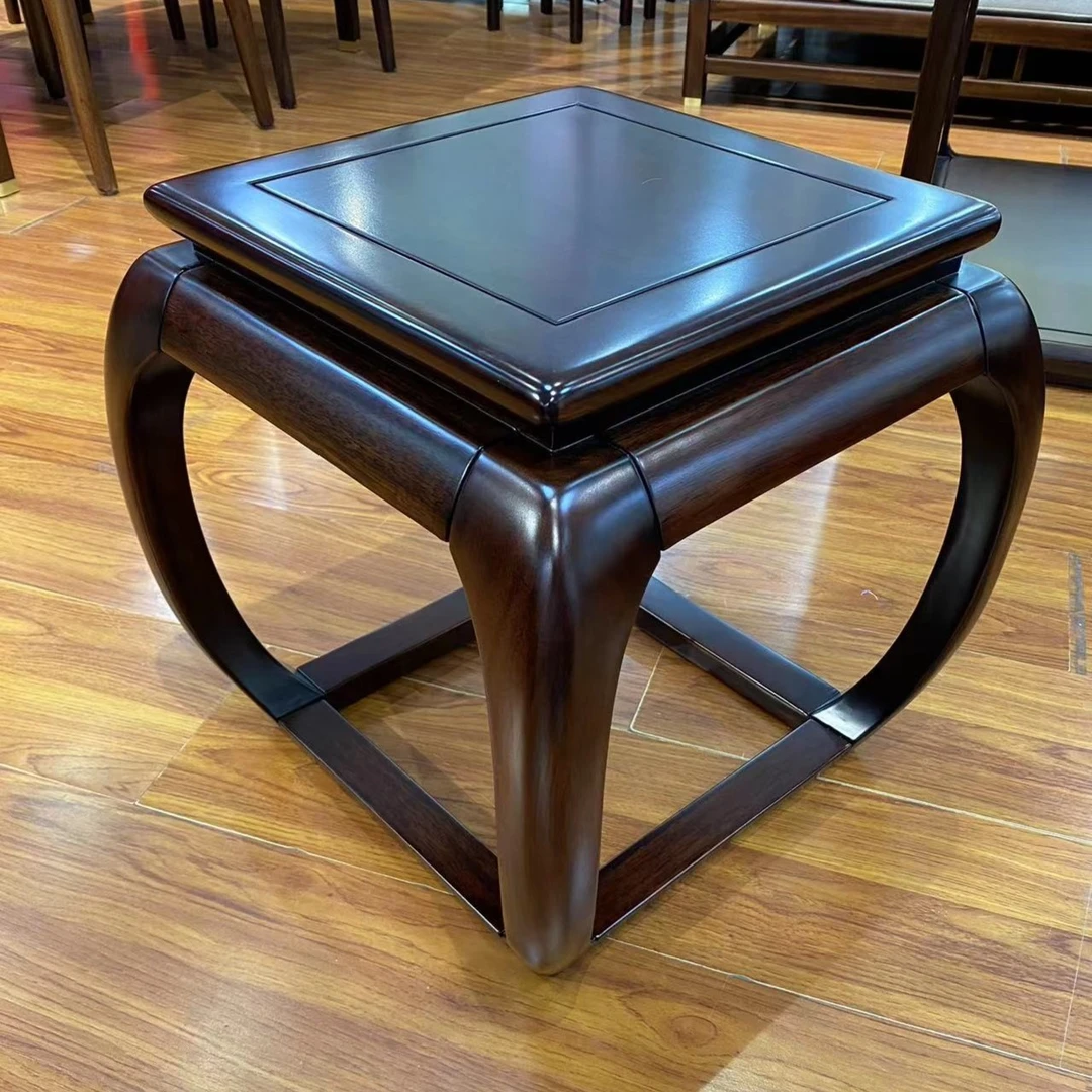 新中式乌金木客厅家用简约实木古典轻奢时尚雕花鼓凳正方形木家具