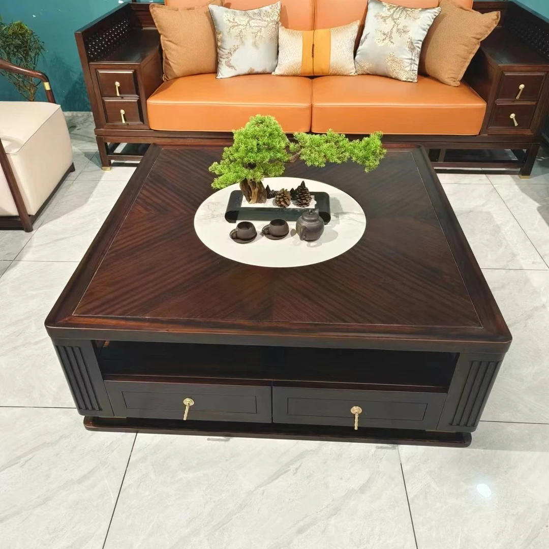 新中式乌金木拼花岩板大方几轻奢轻奢禅意方形