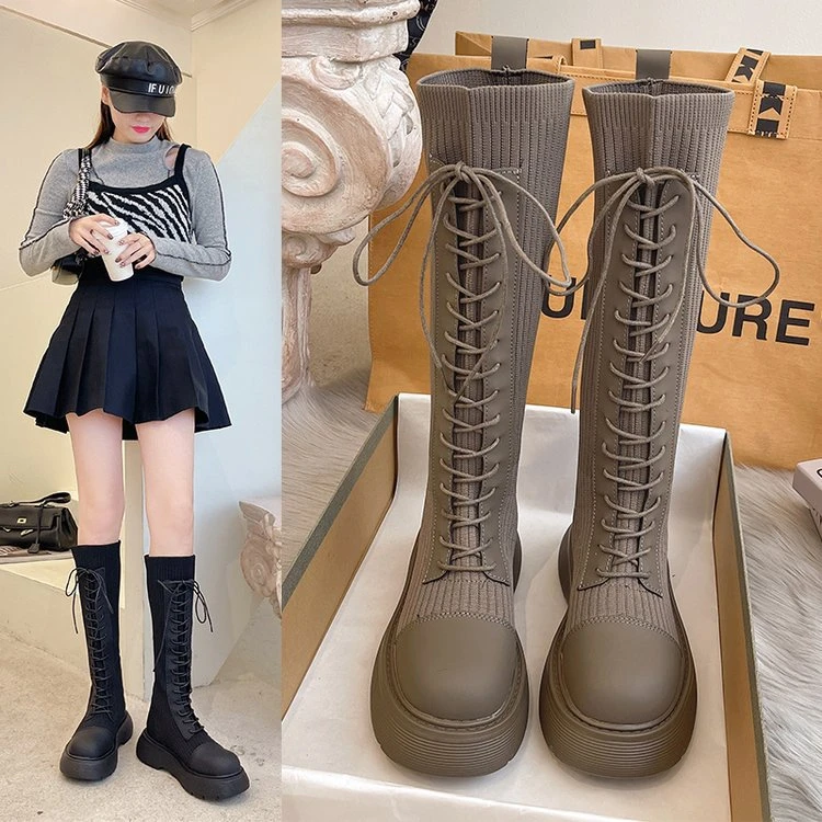 网红时尚长筒靴厚底女款2024秋冬新款复古旅游气质过膝风穿搭长靴